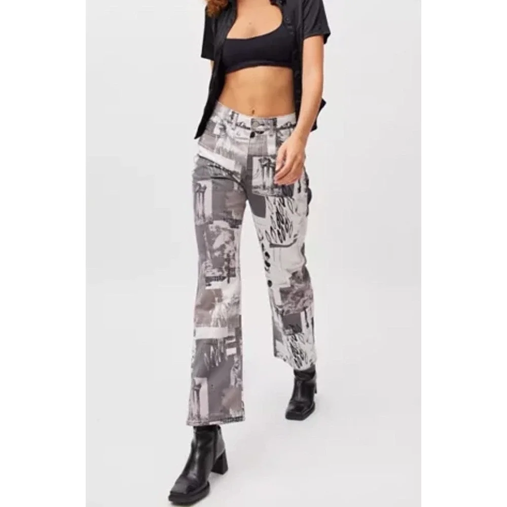 UO BDG High Waisted‎ Cowboy Jean Graphic Print straight leg Y2K retro Size 26